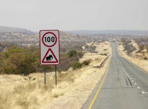 Namibia, Etosha NP Speed limit and caution sign