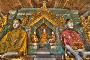 Myanmar, Yangon Buddhas in Shwedagon Temple